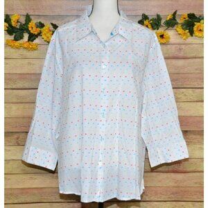 Foxcroft Plus Size 22W Fun Colorful Polka Dot Button Front Blouse Tunic Top